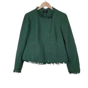 J. Crew Tweed Motorcycle Jacket With Fringe Green Size 14